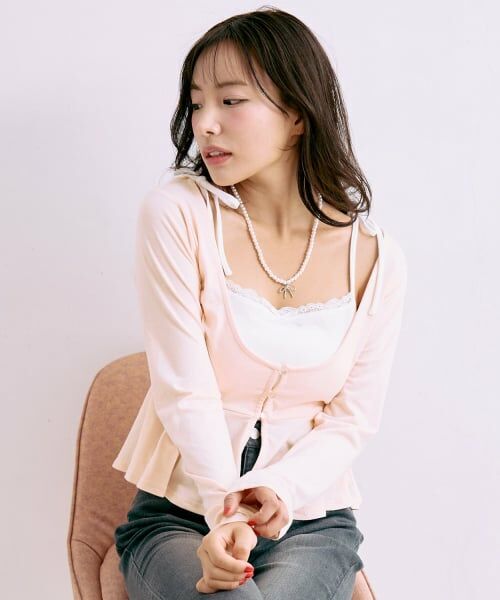 Mi-je / ミジェ Tシャツ | ペプラムレイヤードキャミSET【韓国ファッション】 | 詳細1