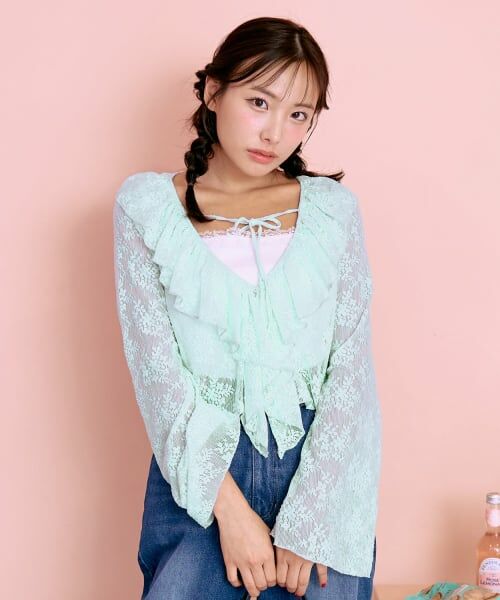 Mi-je / ミジェ Tシャツ | フリルボレロキャミSET【韓国ファッション】（ライト ブルー）