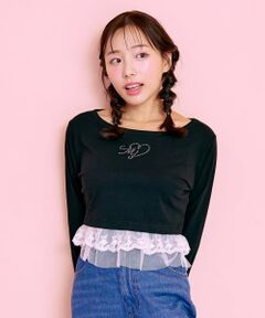 Mi-je / ミジェ Tシャツ | 裾フリルラインストーンTシャツ【韓国ファッション】