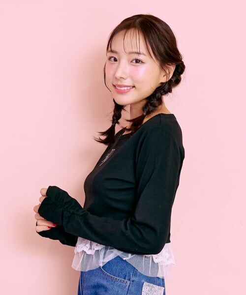 Mi-je / ミジェ Tシャツ | 裾フリルラインストーンTシャツ【韓国ファッション】 | 詳細1