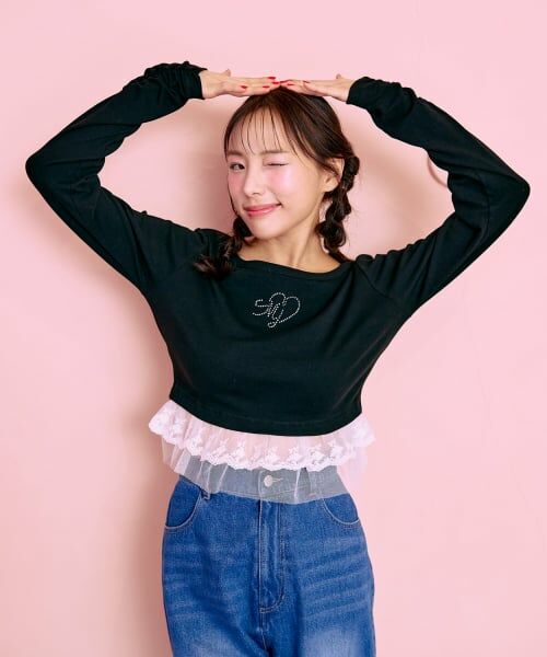 Mi-je / ミジェ Tシャツ | 裾フリルラインストーンTシャツ【韓国ファッション】 | 詳細3