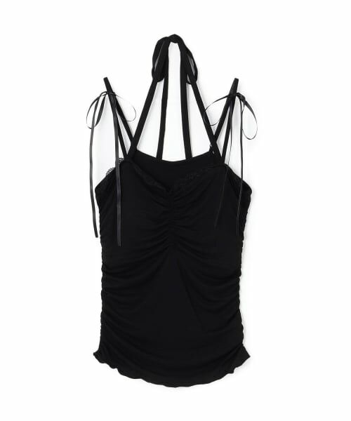 Mi-je / ミジェ キャミソール・チューブトップ | 肩リボンギャザーキャミソール【韓国ファッション】（黒）