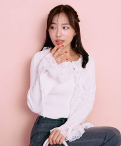 Mi-je / ミジェ ニット・セーター | フリルレースニットカーディガン【韓国ファッション】