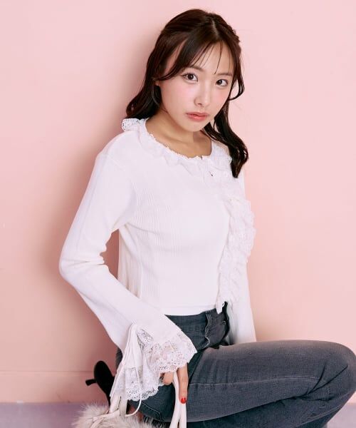 Mi-je / ミジェ ニット・セーター | フリルレースニットカーディガン【韓国ファッション】 | 詳細1