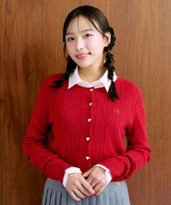 Mi-je / ミジェ ニット・セーター | ハート釦ケーブルカーディガン【韓国ファッション】