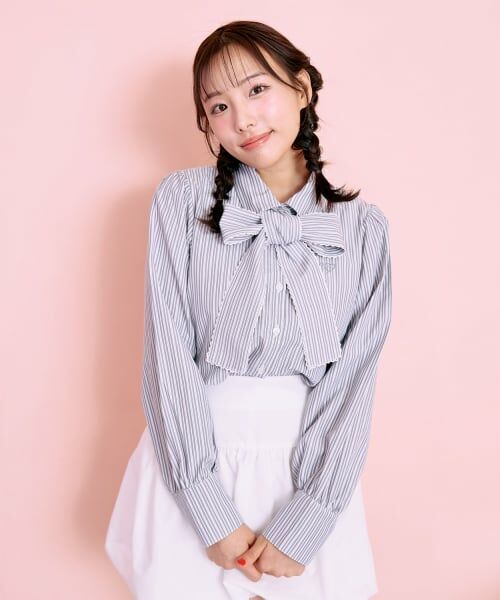 Mi-je / ミジェ シャツ・ブラウス | ボウタイロゴ刺しゅうシャツ【韓国ファッション】 | 詳細2