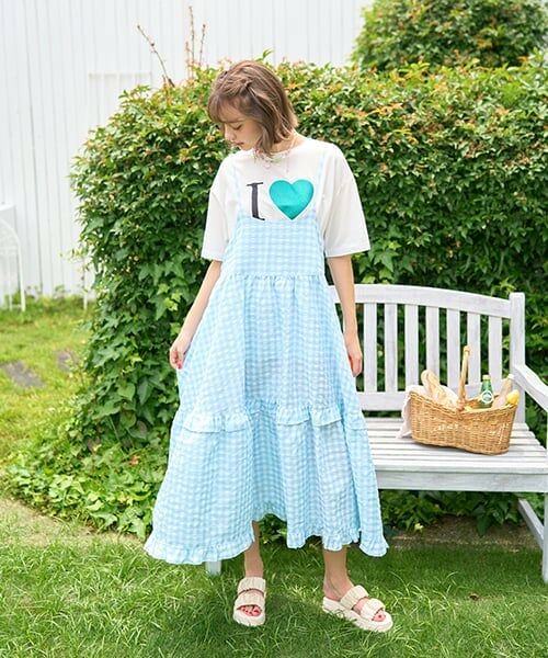 Mi-je / ミジェ ミニ丈・ひざ丈ワンピース | ギンガムチェックキャミワンピース【韓国ファッション】（ターコ）