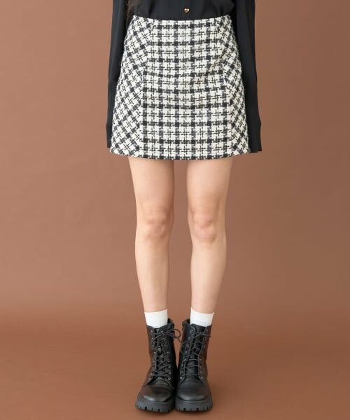 Mi-je / ミジェ ミニ・ひざ丈スカート | ツイードレースアップスカート【韓国ファッション】（黒）