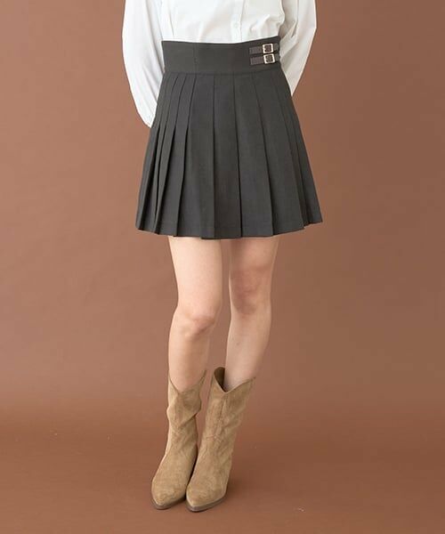 Mi-je / ミジェ ミニ・ひざ丈スカート | ダブルベルトプリーツスカート【韓国ファッション】（黒）