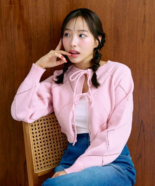 Mi-je / ミジェ ニット・セーター | 2WAYスパンコールニットカーデ【韓国ファッション】（ピンク）