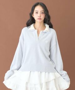 ダブルカラーニットプルオーバー【韓国ファッション】