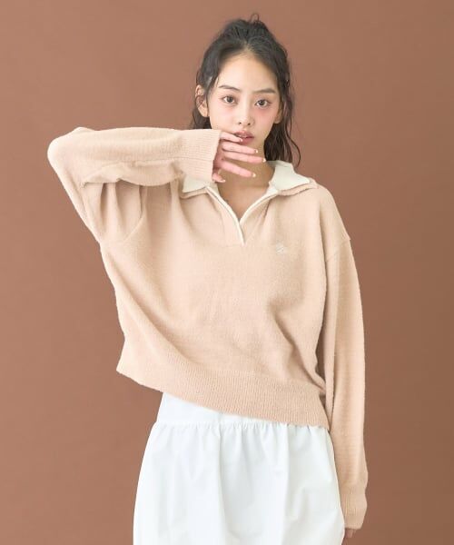 Mi-je / ミジェ ニット・セーター | ダブルカラーニットプルオーバー【韓国ファッション】（ピンク）