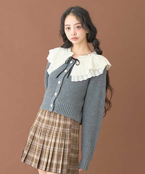 Mi-je / ミジェ カーディガン・ボレロ | フリルカラーパールボタンカーディガン【韓国ファッション】 | 詳細1