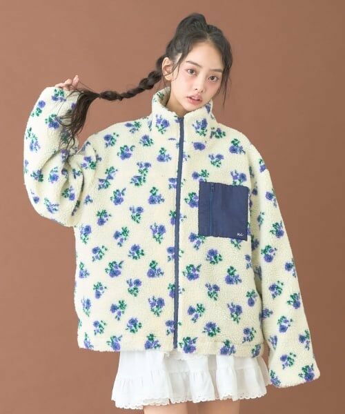 Mi-je / ミジェ ブルゾン | 柄ボアブルゾン【韓国ファッション】（アイボリー）
