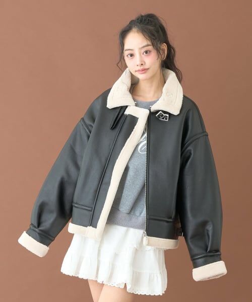 Mi-je / ミジェ ブルゾン | ムートンジャケット【韓国ファッション】（黒）