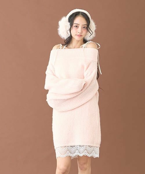 Mi-je / ミジェ ミニ丈・ひざ丈ワンピース | 裾レースニットワンピース【韓国ファッション】 | 詳細1