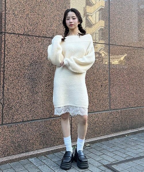 Mi-je / ミジェ ミニ丈・ひざ丈ワンピース | 裾レースニットワンピース【韓国ファッション】 | 詳細10