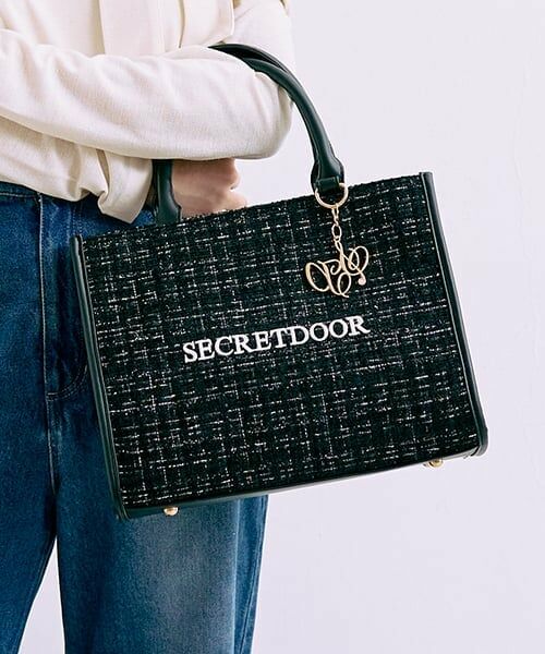 Mi-je / ミジェ トートバッグ | チャームつきツイードトートBAG【韓国ファッション】（黒）