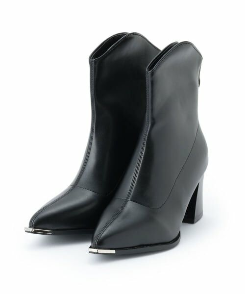 Mi-je / ミジェ ブーツ（ショート丈） | プレートポインテッドブーツ【韓国ファッション】（黒）