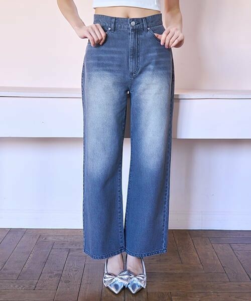 Mi-je / ミジェ その他パンツ | ハートロゴストレートデニムパンツ（グレー）