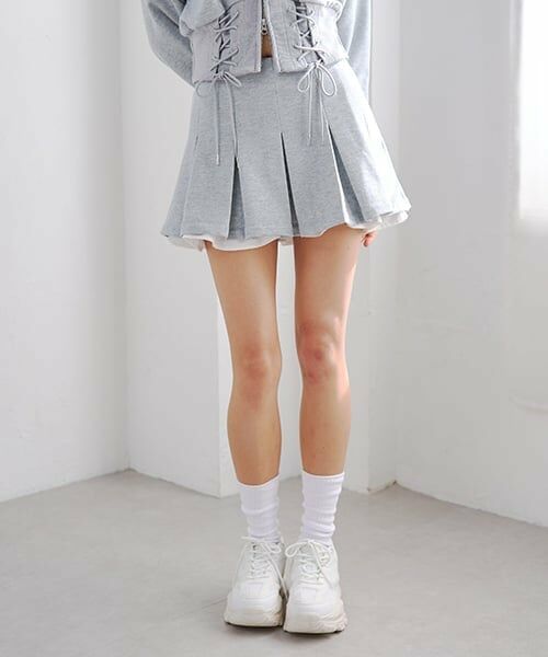 Mi-je / ミジェ ミニ・ひざ丈スカート | レイヤードカットプリーツミニスカート（グレー）