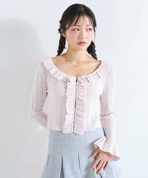 Mi-je / ミジェ ニット・セーター | メニーフリルスカシカーディガン（ピンク）