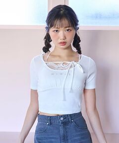 Mi-je / ミジェ Tシャツ | ラインストーンクロップド半袖Tシャツ