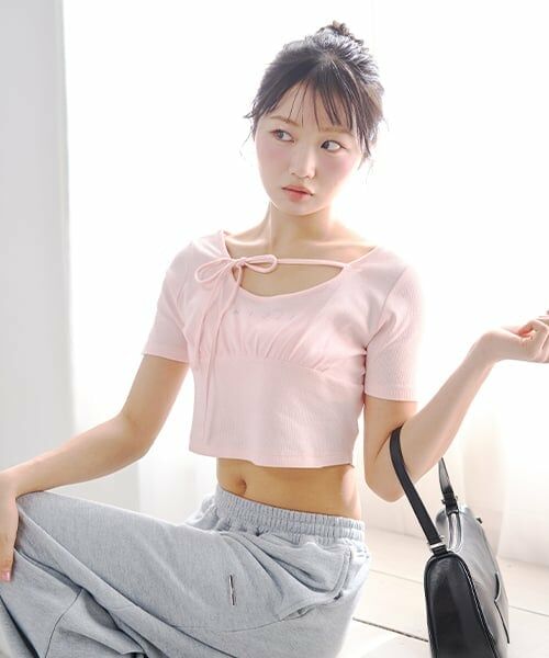 Mi-je / ミジェ Tシャツ | ラインストーンクロップド半袖Tシャツ | 詳細1