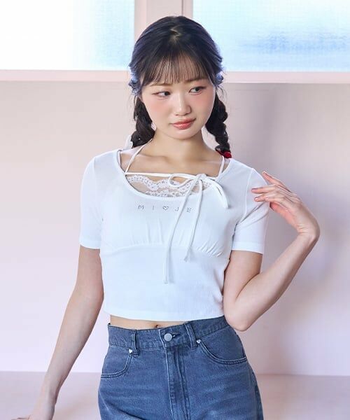 Mi-je / ミジェ Tシャツ | ラインストーンクロップド半袖Tシャツ | 詳細4