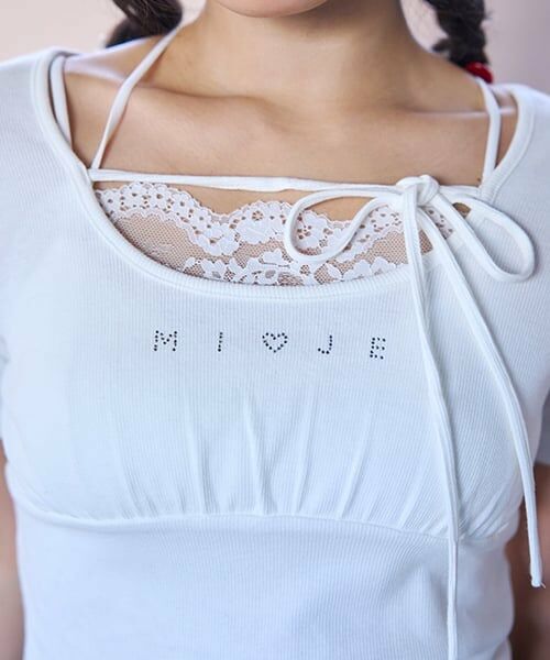 Mi-je / ミジェ Tシャツ | ラインストーンクロップド半袖Tシャツ | 詳細6