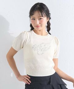 Mi-je / ミジェ ニット・セーター | ビジューロゴ半袖ニット