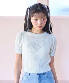 Mi-je / ミジェ ニット・セーター | ビジューロゴ半袖ニット