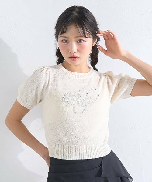 Mi-je / ミジェ ニット・セーター | ビジューロゴ半袖ニット | 詳細2