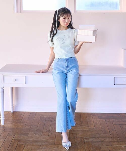 Mi-je / ミジェ ニット・セーター | ビジューロゴ半袖ニット | 詳細3