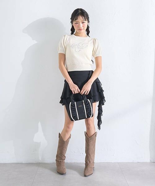 Mi-je / ミジェ ニット・セーター | ビジューロゴ半袖ニット | 詳細4