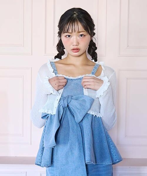 Mi-je / ミジェ ニット・セーター | ラッフルニットカーディガン（オフ ホワイト）