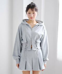 レースアップスウェットパーカー