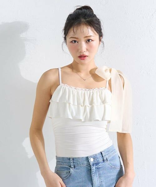 Mi-je / ミジェ Tシャツ | 肩リボンフリルキャミソール | 詳細1