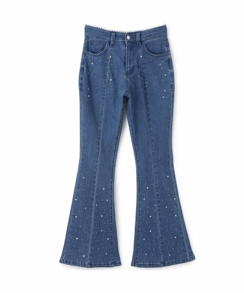 Mi-je / ミジェ その他パンツ | バックリボンストーンフレアデニムパンツ（ディープ ブルー）