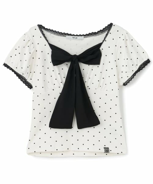 Mi-je / ミジェ Tシャツ | フロントリボンドット半袖Tシャツ（オフ ホワイト）