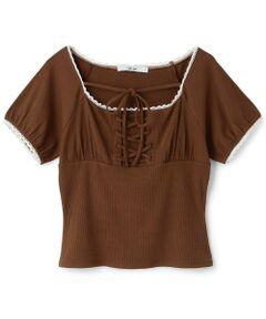 Mi-je / ミジェ Tシャツ | レースアップテレコ半袖Tシャツ