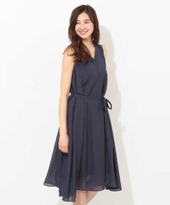 MICHEL KLEIN / ミッシェルクラン ロング・マキシ丈ワンピース | 【洗える】ダブルクロスＶネックノースリーブワンピース