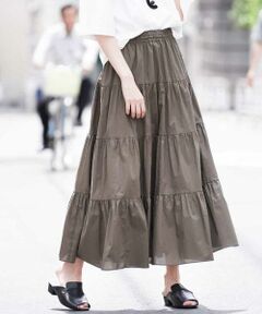 MICHEL KLEIN / ミッシェルクラン ロング・マキシ丈スカート | 【洗える】ソフトティアードロングスカート(カーキ・ブルー・ネイビー・ベージュ)