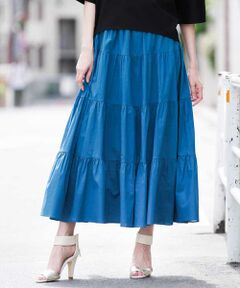 MICHEL KLEIN / ミッシェルクラン ロング・マキシ丈スカート | 【洗える】ソフトティアードロングスカート(カーキ・ブルー・ネイビー・ベージュ)
