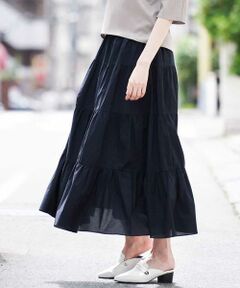 MICHEL KLEIN / ミッシェルクラン ロング・マキシ丈スカート | 【洗える】ソフトティアードロングスカート(カーキ・ブルー・ネイビー・ベージュ)