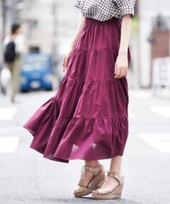 MICHEL KLEIN / ミッシェルクラン ロング・マキシ丈スカート | 【洗える】ソフトティアードロングスカート(ダークパープル)