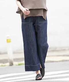 【洗える】リネンコットンワイドデニムパンツ