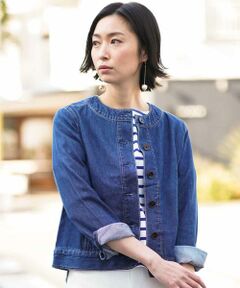 MICHEL KLEIN / ミッシェルクラン ノーカラージャケット | 【洗える】ソフトデニムノーカラージャケット