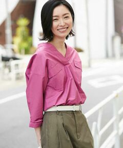 MICHEL KLEIN / ミッシェルクラン シャツ・ブラウス | 【洗える】タフタVネックブラウス