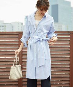 MICHEL KLEIN / ミッシェルクラン ロング・マキシ丈ワンピース | 【洗える】ブルーストライプシャツワンピース